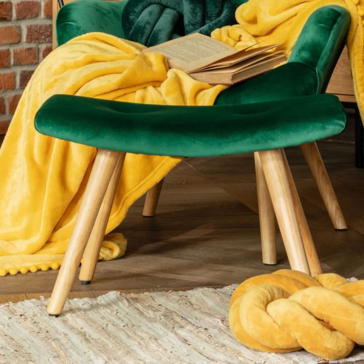 HOMLA PodNożek Moss Welurowy 61X41X38 Cm Zielony New
