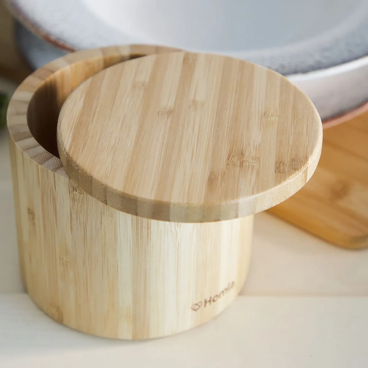HOMLA Pojemnik Bambou Z Pokrywka Na Magnes M 12X10,5 Cm Naturalny Best