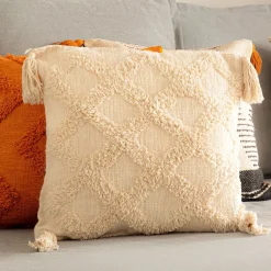 HOMLA Poszewka Monto Bezowa Z Fredzlami I Zdobieniami 45X45 Cm Naturalny New