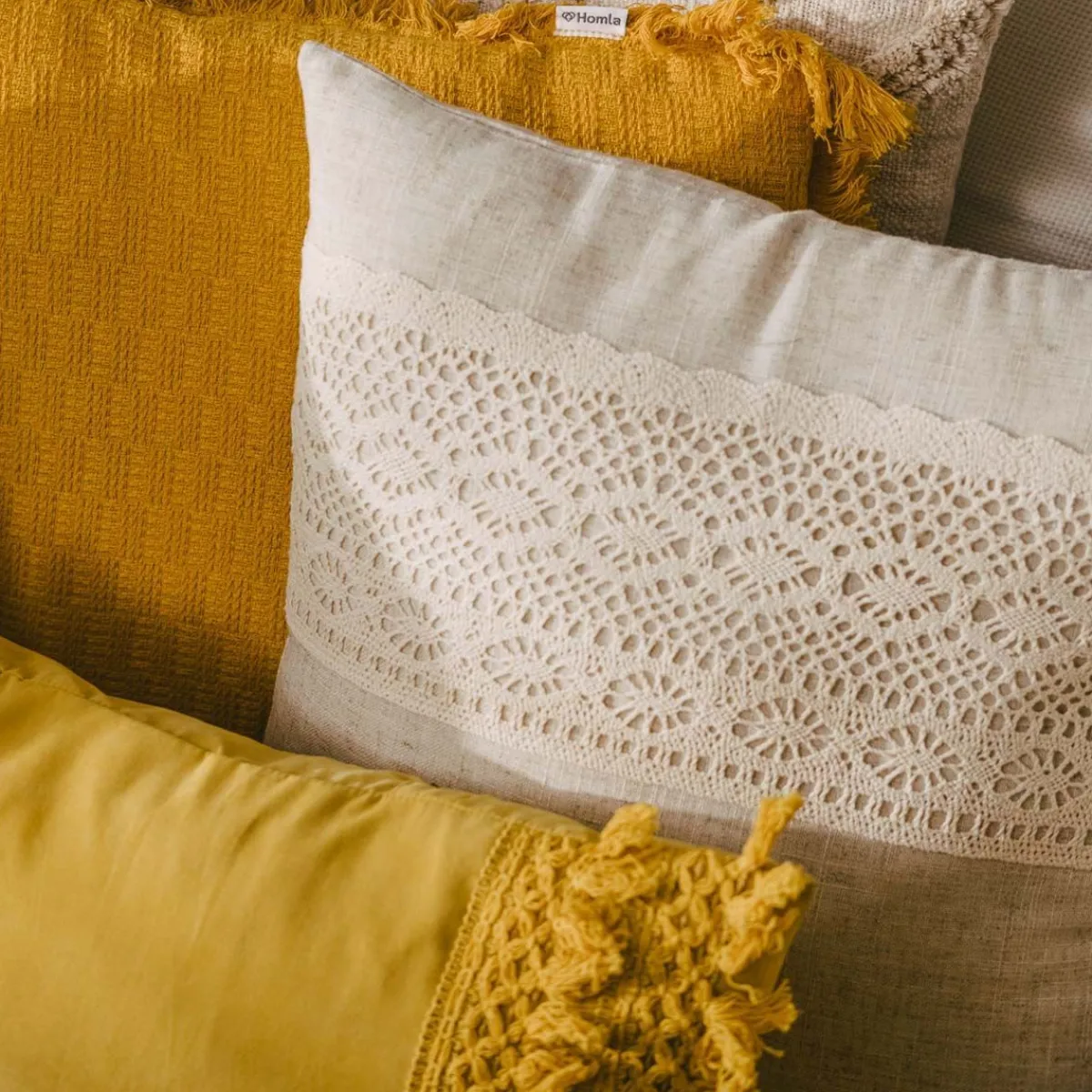 HOMLA Poszewka Renda Bezowa Z Koronka 45X45 Cm Naturalny Sale