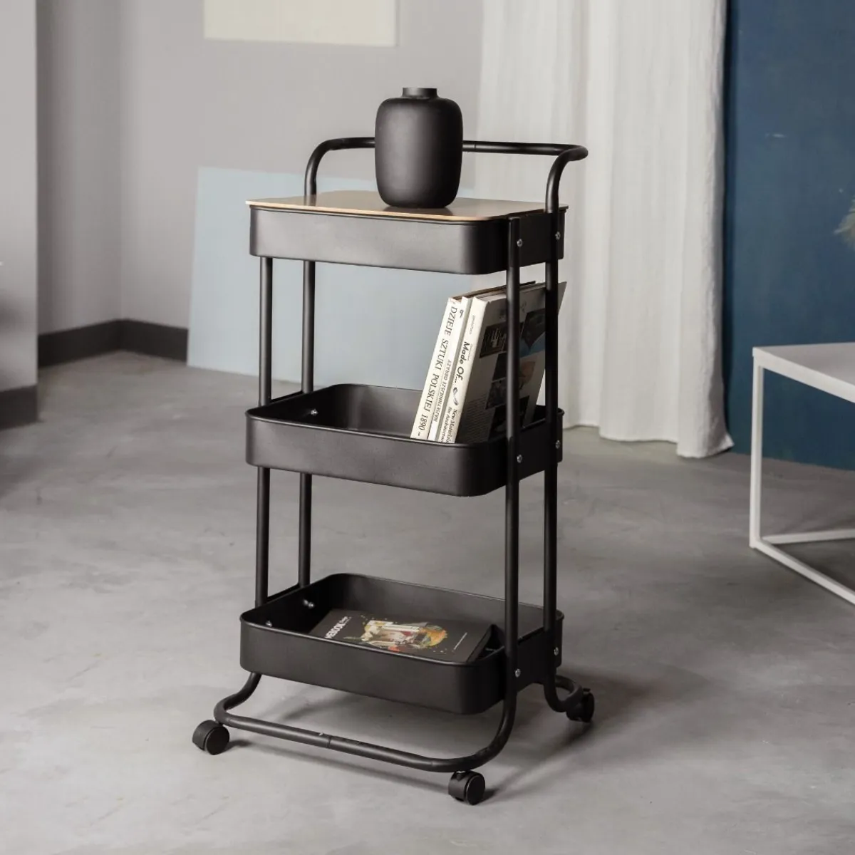 HOMLA Regal Na Kolkach Hylla Metalowy 90X43X42Cm Czarny Discount
