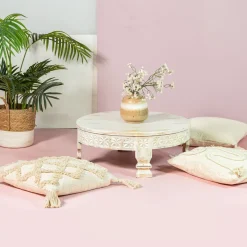 HOMLA Stolik Kawowy Banhi Lite Drewno Mango Zlobione 60X60X23 Cm Naturalny New