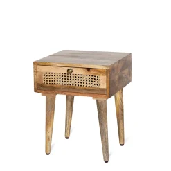 HOMLA Szafka Nocna Natte Lite Drewno Mango Z Rattanem 40X40X50 Cm Naturalny Hot