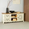 HOMLA Szafka Rtv Banhi Lite Drewno Mango Zlobione 150X40X60 Cm Naturalny Discount