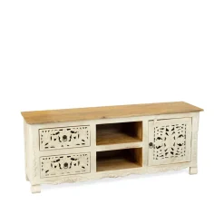 HOMLA Szafka Rtv Banhi Lite Drewno Mango Zlobione 150X40X60 Cm Naturalny Discount