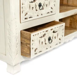 HOMLA Szafka Rtv Banhi Lite Drewno Mango Zlobione 150X40X60 Cm Naturalny Discount