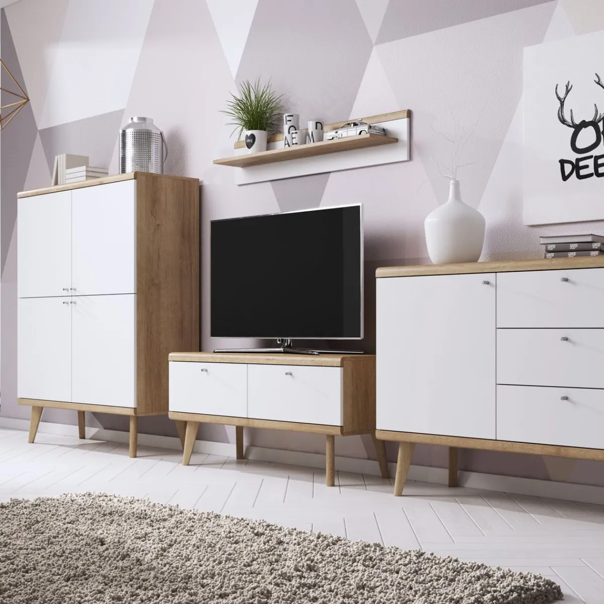HOMLA Szafka Rtv Primo! Dab Riviera 107X50X40 Cm Bialy Clearance