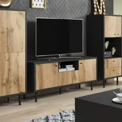 HOMLA Szafka Rtv Tivoli! Czarny/Dab Wotan 140X42X65 Cm Naturalny Online