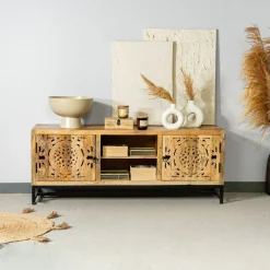 HOMLA Szafka Rtv Tropea Lite Drewno Mango Z Akacja 150X40X60 Cm Naturalny Outlet