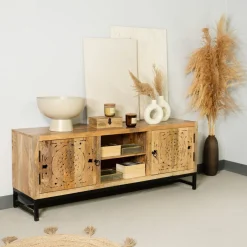 HOMLA Szafka Rtv Tropea Lite Drewno Mango Z Akacja 150X40X60 Cm Naturalny Outlet