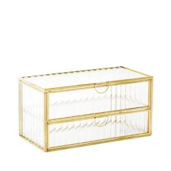 HOMLA Szkatulka Na Bizuterie Grazia Z Szufladka Ze Szkla Prazkowanego 21X10X10,5 Cm Zloty Hot