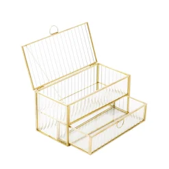 HOMLA Szkatulka Na Bizuterie Grazia Z Szufladka Ze Szkla Prazkowanego 21X10X10,5 Cm Zloty Hot