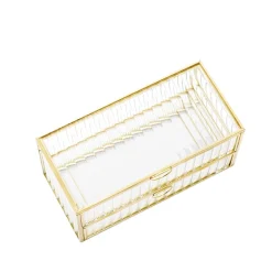 HOMLA Szkatulka Na Bizuterie Grazia Z Szufladka Ze Szkla Prazkowanego 21X10X10,5 Cm Zloty Hot