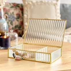 HOMLA Szkatulka Na Bizuterie Grazia Ze Szkla Prazkowanego 23X15X5 Cm Zloty Best