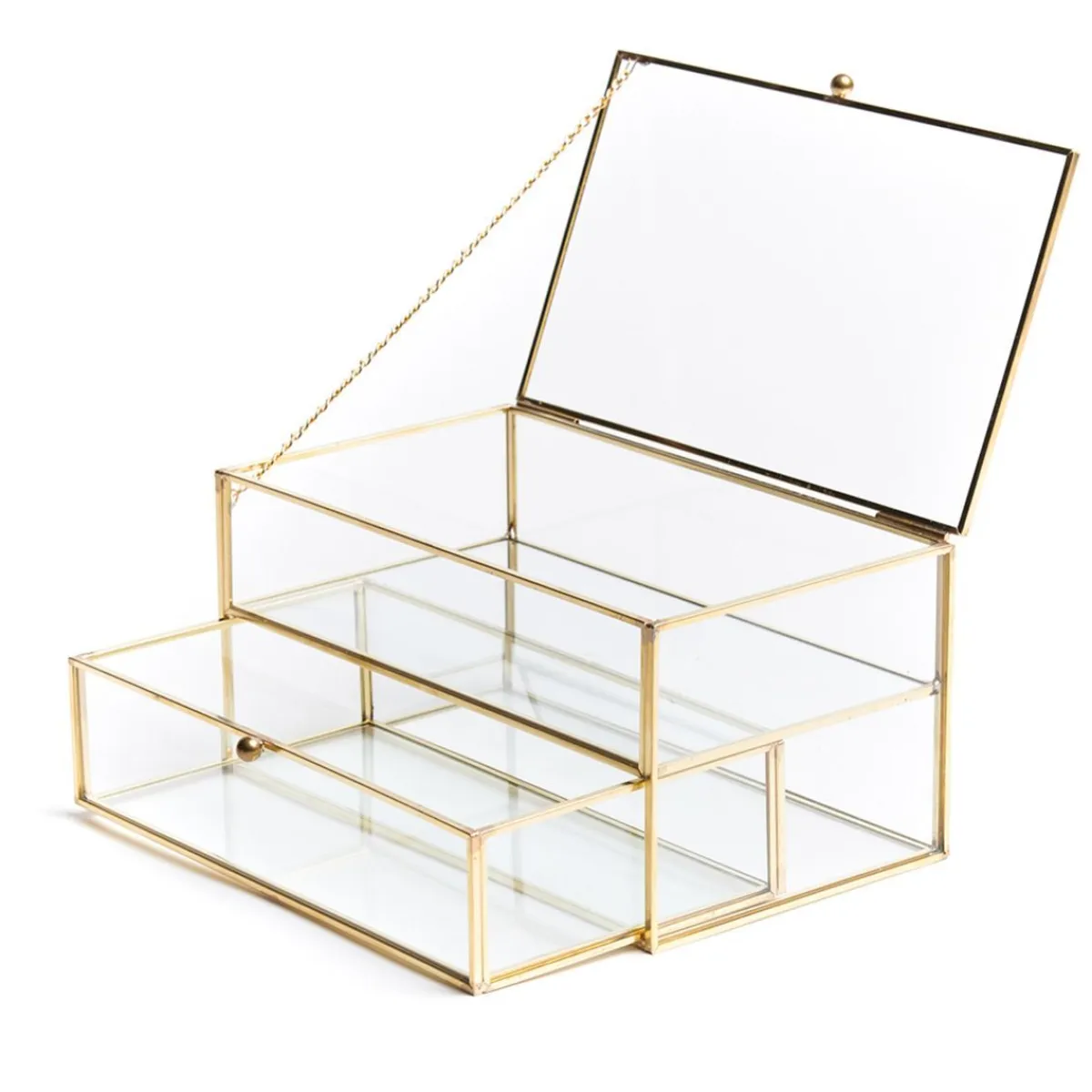 HOMLA Szkatulka Na Bizuterie Grazia Z Szufladka Zlota 21X10X10,5 Cm Przezroczysty Sale