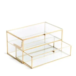 HOMLA Szkatulka Na Bizuterie Grazia Z Szufladka Zlota 21X10X10,5 Cm Przezroczysty Sale