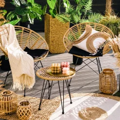 HOMLA Zestaw Mebli Leuca Boho Plecione Naturalne Z Dwiema Poduszkami 3 Szt. Naturalny Best