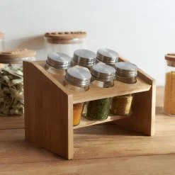 HOMLA Zestaw Przyprawnikow Mooka Bambusowych Na Stojaku 6 Sloiczkow 14X21Cm Naturalny Discount