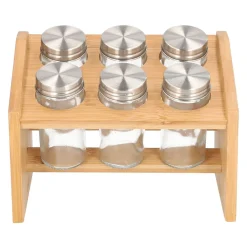 HOMLA Zestaw Przyprawnikow Mooka Bambusowych Na Stojaku 6 Sloiczkow 14X21Cm Naturalny Discount