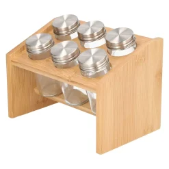 HOMLA Zestaw Przyprawnikow Mooka Bambusowych Na Stojaku 6 Sloiczkow 14X21Cm Naturalny Discount