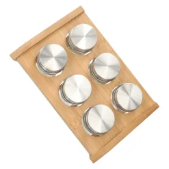 HOMLA Zestaw Przyprawnikow Mooka Bambusowych Na Stojaku 6 Sloiczkow 14X21Cm Naturalny Discount