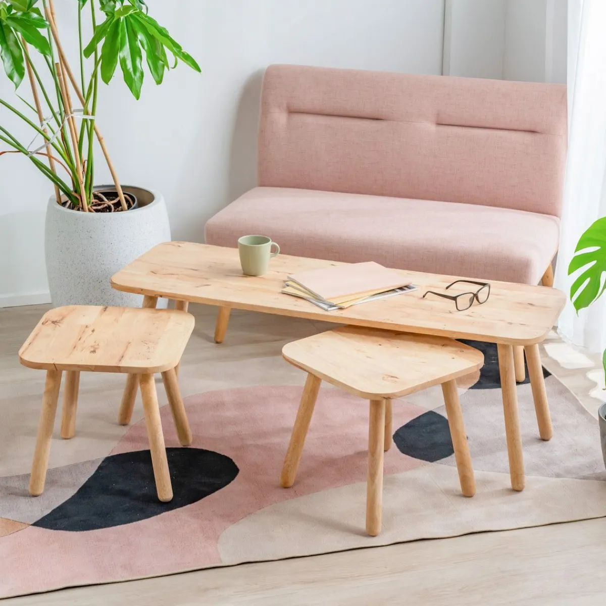 HOMLA Zestaw Stolikow Kawowych Jatil Naturalny 120X40X43\\40X40X35,5 Cm Discount