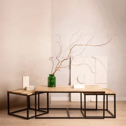 HOMLA Zestaw Stolikow Kawowych Maya Lite Drewno Mango + Metal 110X60X45 Cm/50X50X40Cm Naturalny Best