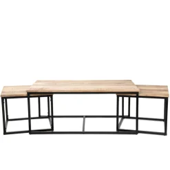 HOMLA Zestaw Stolikow Kawowych Maya Lite Drewno Mango + Metal 110X60X45 Cm/50X50X40Cm Naturalny Best