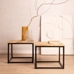 HOMLA Zestaw Stolikow Kawowych Maya Lite Drewno Mango + Metal 110X60X45 Cm/50X50X40Cm Naturalny Best