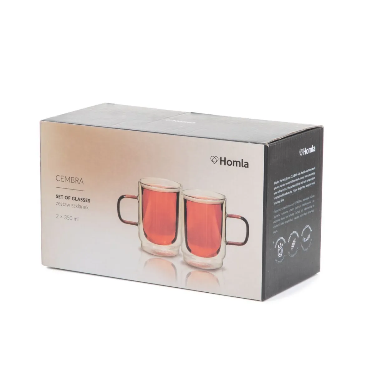HOMLA Zestaw Szklanek Cembra Retro Z Podwojna Scianka I Bursztynowym Uchem 2 Szt. 0.35 Discount
